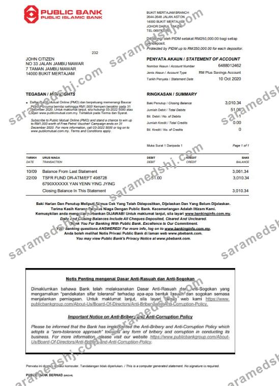 Malaysia Public bank statement